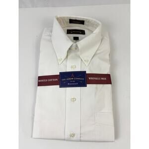 The Arrow Company White Pinpoint Dress Shirt Wrinkle Free Mostly Cotton 16 NWT